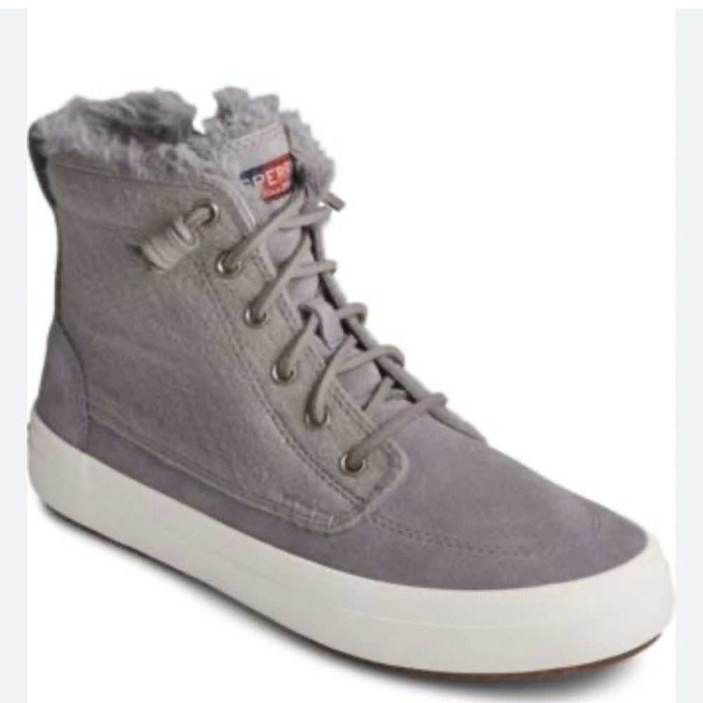 Sperry Women's Gray Crest Lug High Top Quilted Cozy Suede Sneaker